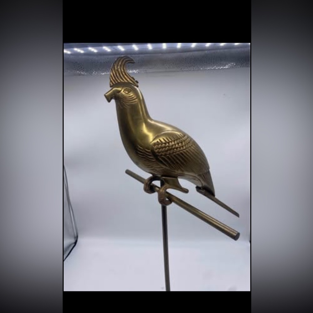 1960s Sergio Bustamante Style Brass Cockatiel Bird Sculpture on Perch